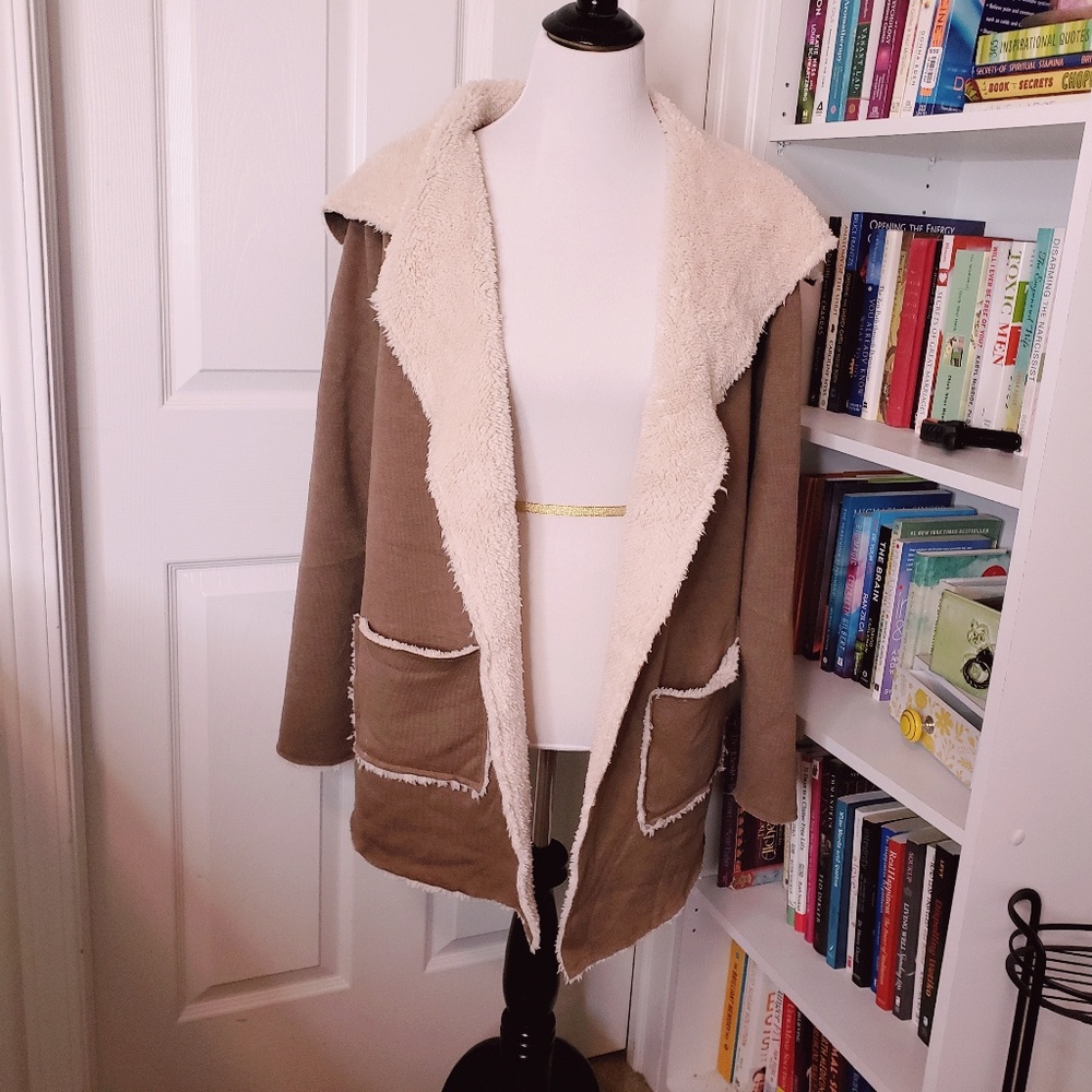 Faux Shearling-Lined Knit Jacket